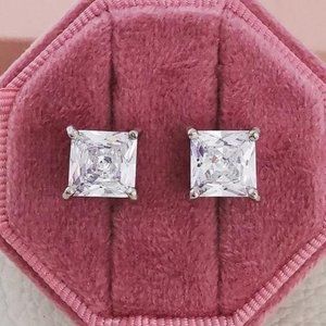 NEW 2.5 CT SQUARE DIAMOND STERLING SILVER EARRINGS